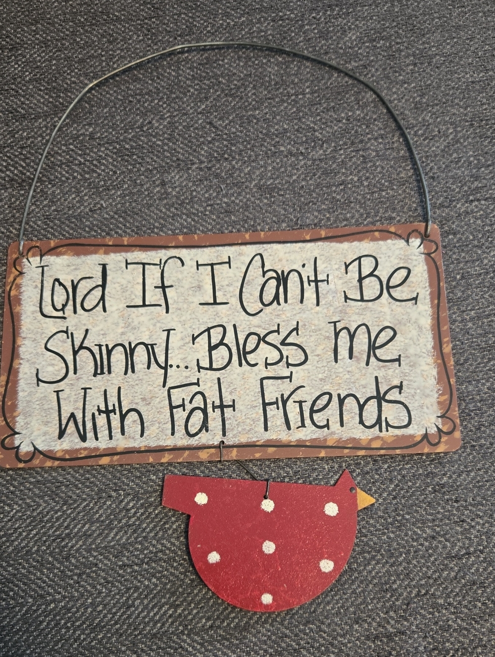 Rustic Red Polka Dot Chicken Hanging Sign - Blessing Wall Accent